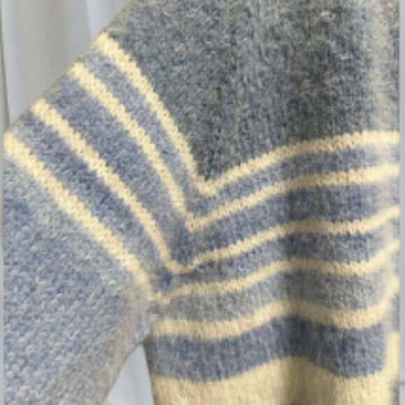 Blue and White Striped Fuzzy Sweater, Soft Women’s Knit Pullover Cozy - Picture 11 of 11